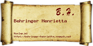 Behringer Henrietta névjegykártya